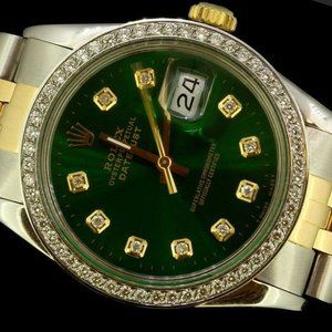 Rolex Mens Datejust Oyster Gold Stainless Steel Diamond Dial Bezel Watch